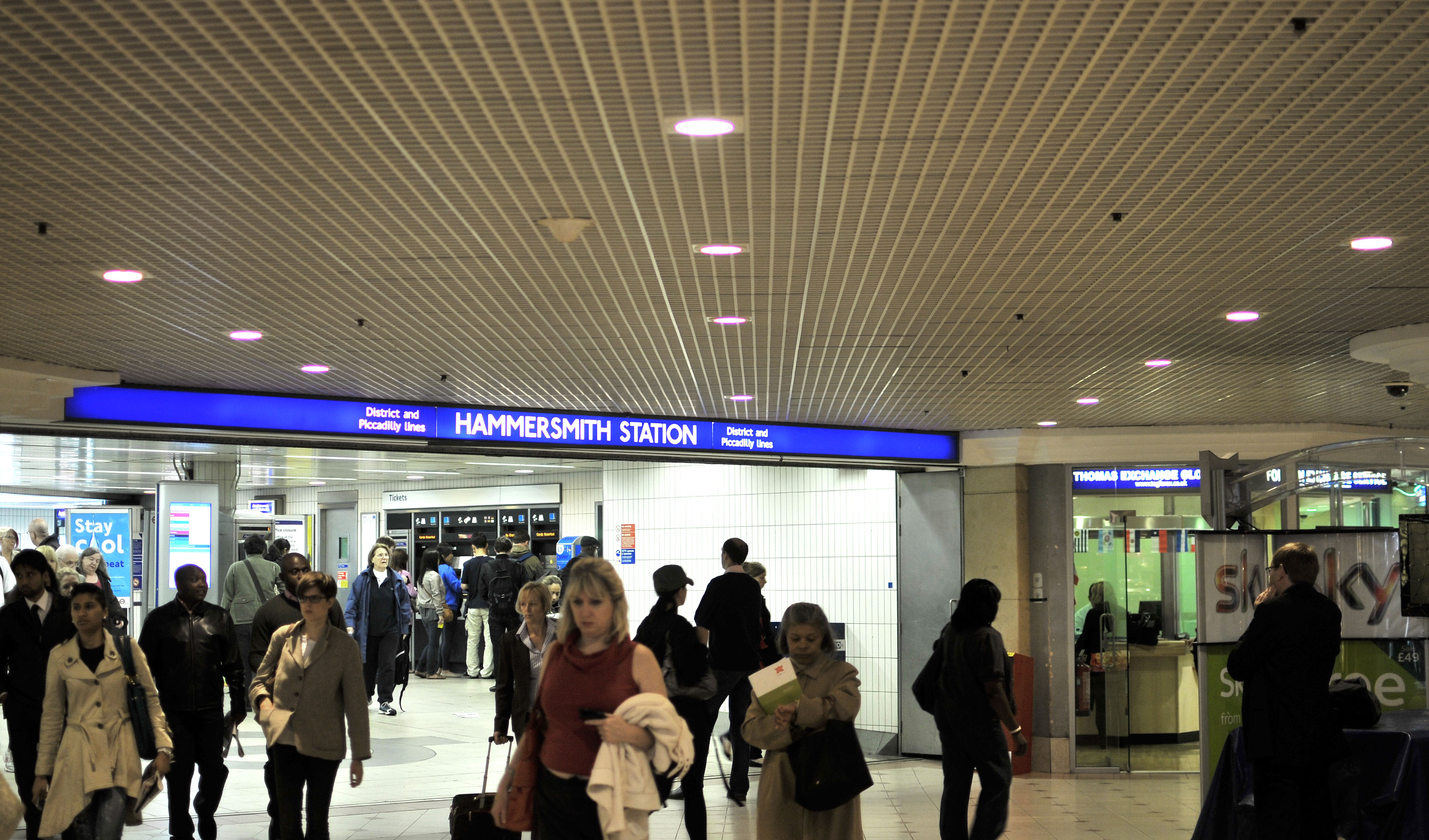 Hammersmith Station sign above the District and Piccadilly lines entrance